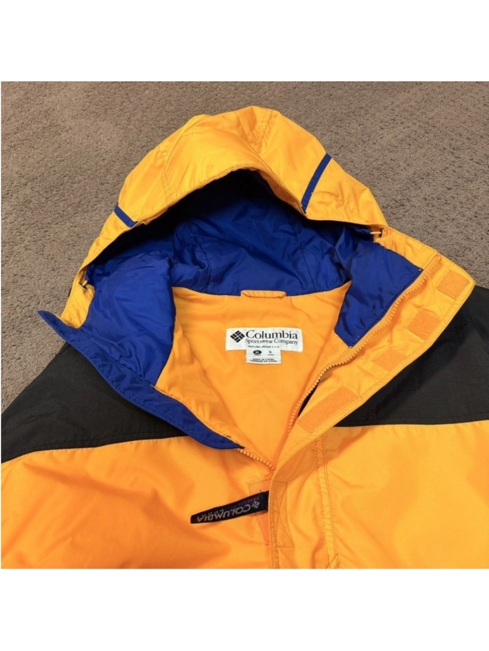 Columbia Padded Anorak Parka Puffer Jacket Men's XL vintage 2000 black yellow - Picture 5 of 12